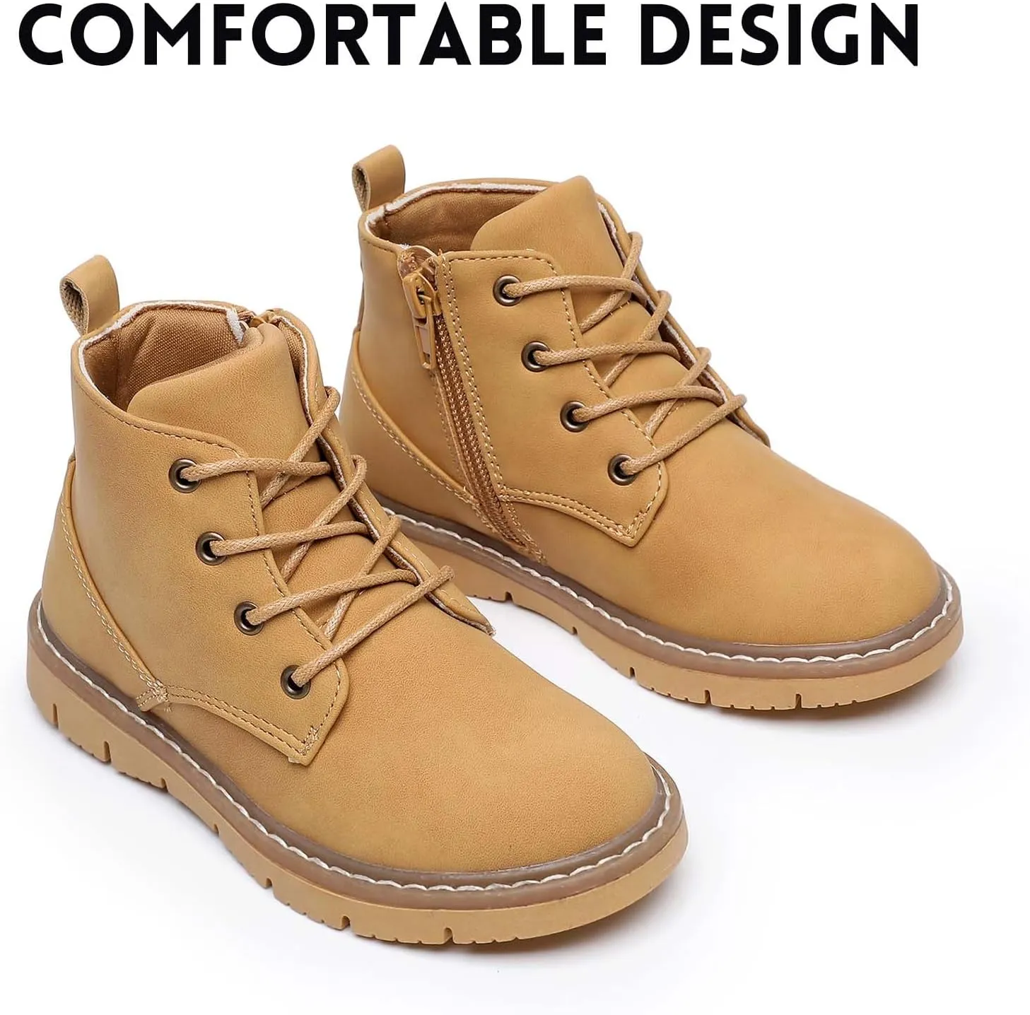 Ahannie Boys Boots Toddler Kids Work Boots Outdoor Casual Side Zipper Ankle Shoes(Toddler/Little Kid/Big Kid)