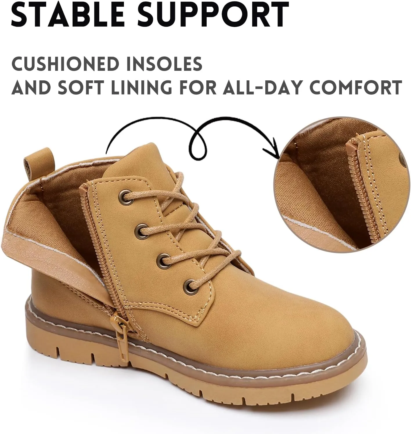 Ahannie Boys Boots Toddler Kids Work Boots Outdoor Casual Side Zipper Ankle Shoes(Toddler/Little Kid/Big Kid)