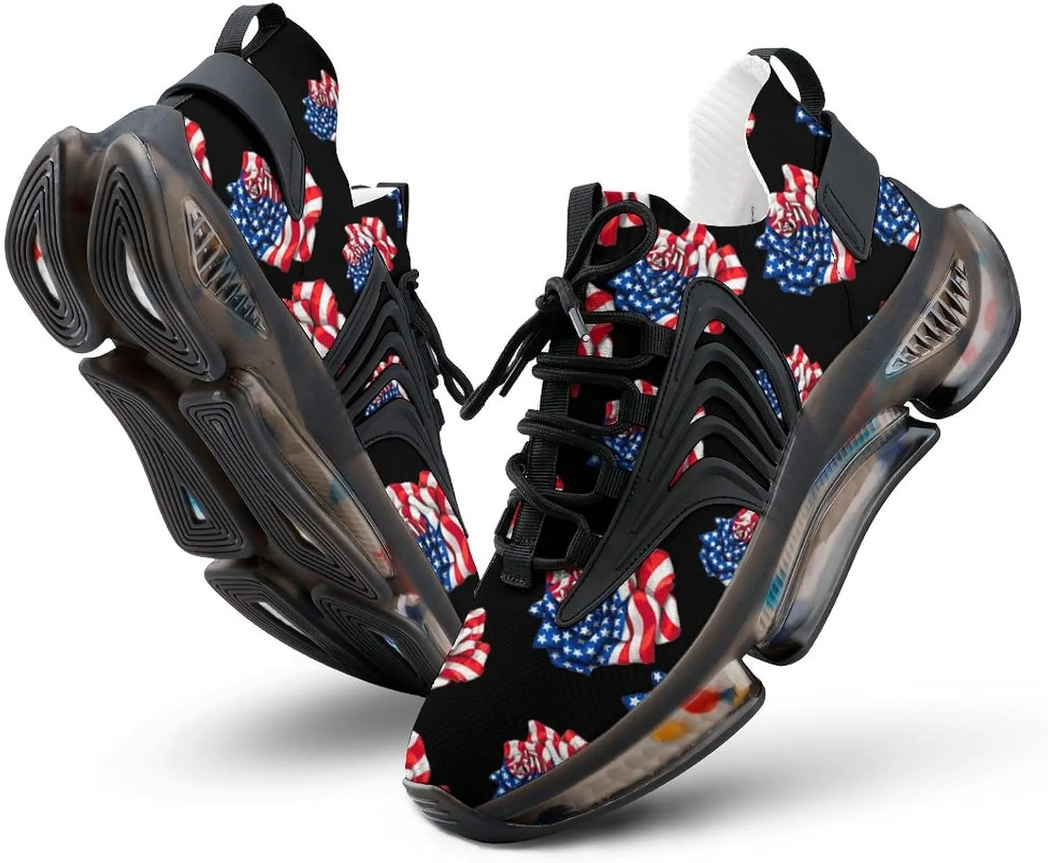 American Flag Rose Men's Running Shoes Lightweight Walking Shoe Breathable Sneaker