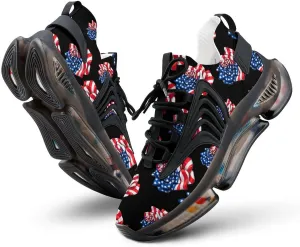 American Flag Rose Men's Running Shoes Lightweight Walking Shoe Breathable Sneaker