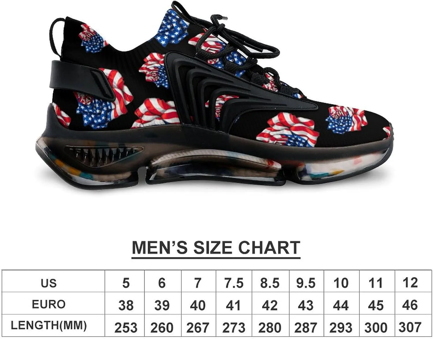 American Flag Rose Men's Running Shoes Lightweight Walking Shoe Breathable Sneaker