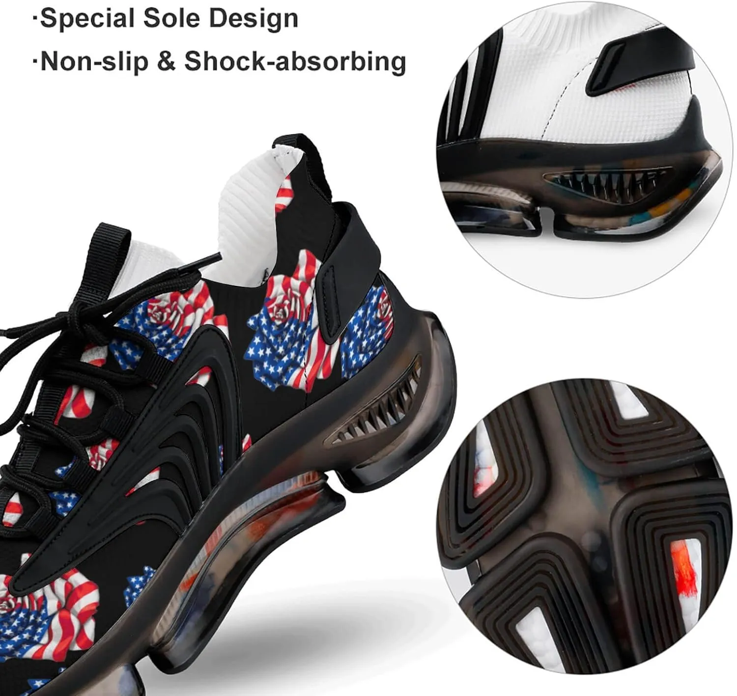 American Flag Rose Men's Running Shoes Lightweight Walking Shoe Breathable Sneaker