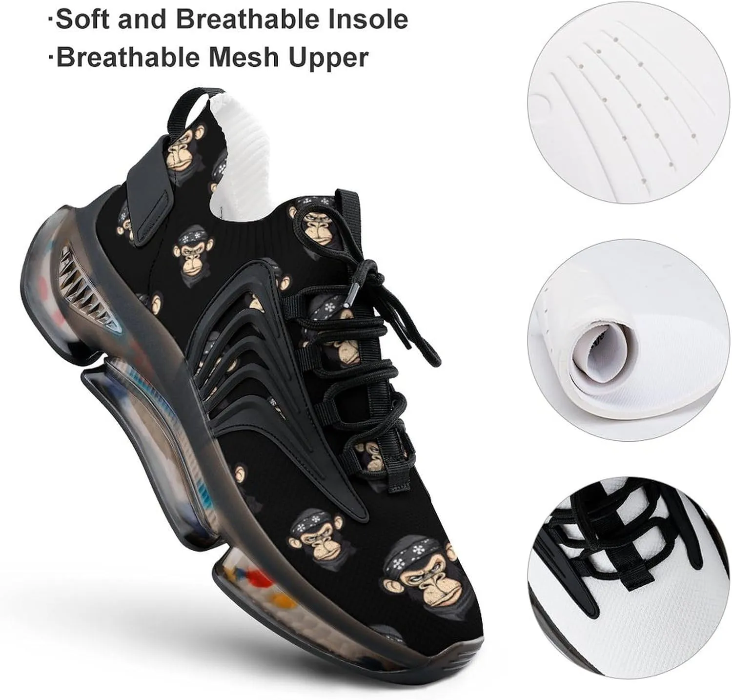 Angry Chimpanzee with Bandana Men's Running Shoes Lightweight Walking Shoe Breathable Sneaker