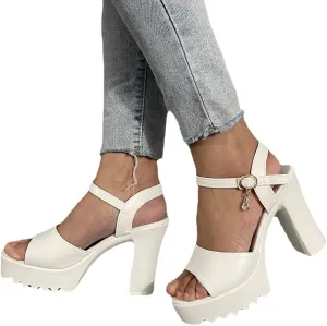 Aniywn Womens Platform Faux Fur Sandals Chunky Heel Open Toe Ankle Strap High Heeled Party Dress Pumps Shoes