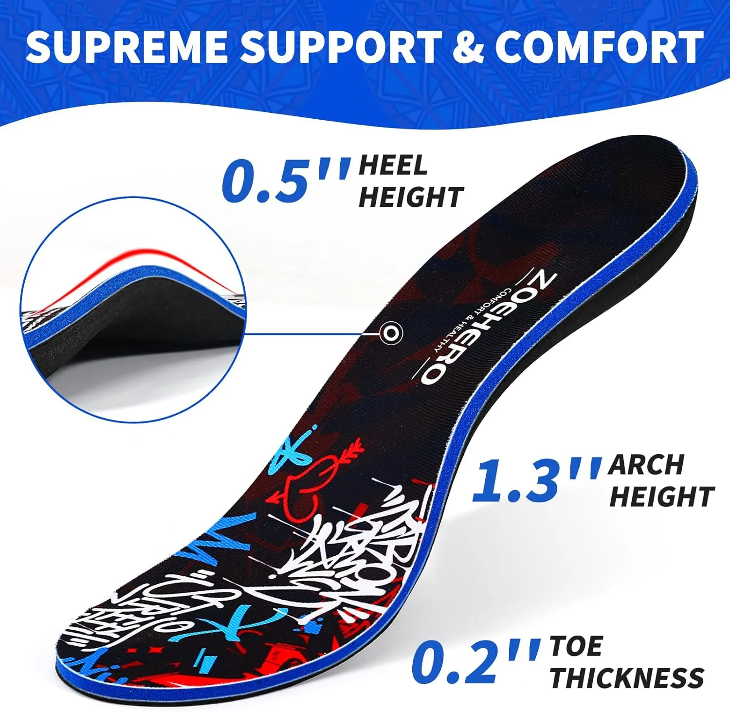 Arch Support Insoles for Plantar Fasciitis & Flat Feet Relief, Orthotic Shoe Inserts for Men & Women, All-Day Comfort, Ideal for Hiking, Standing & Running