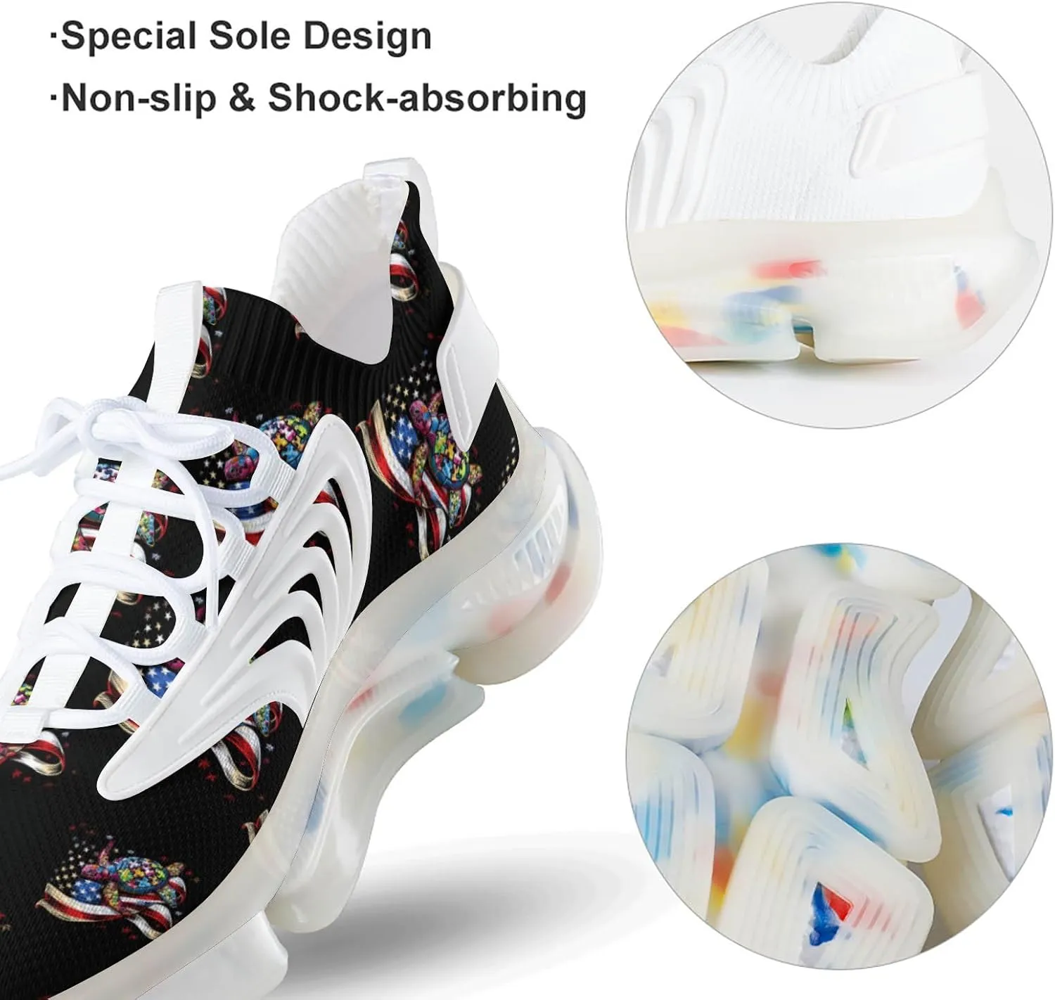 Autism Awareness American Turtles Men's Running Shoes Lightweight Walking Shoe Breathable Sneaker