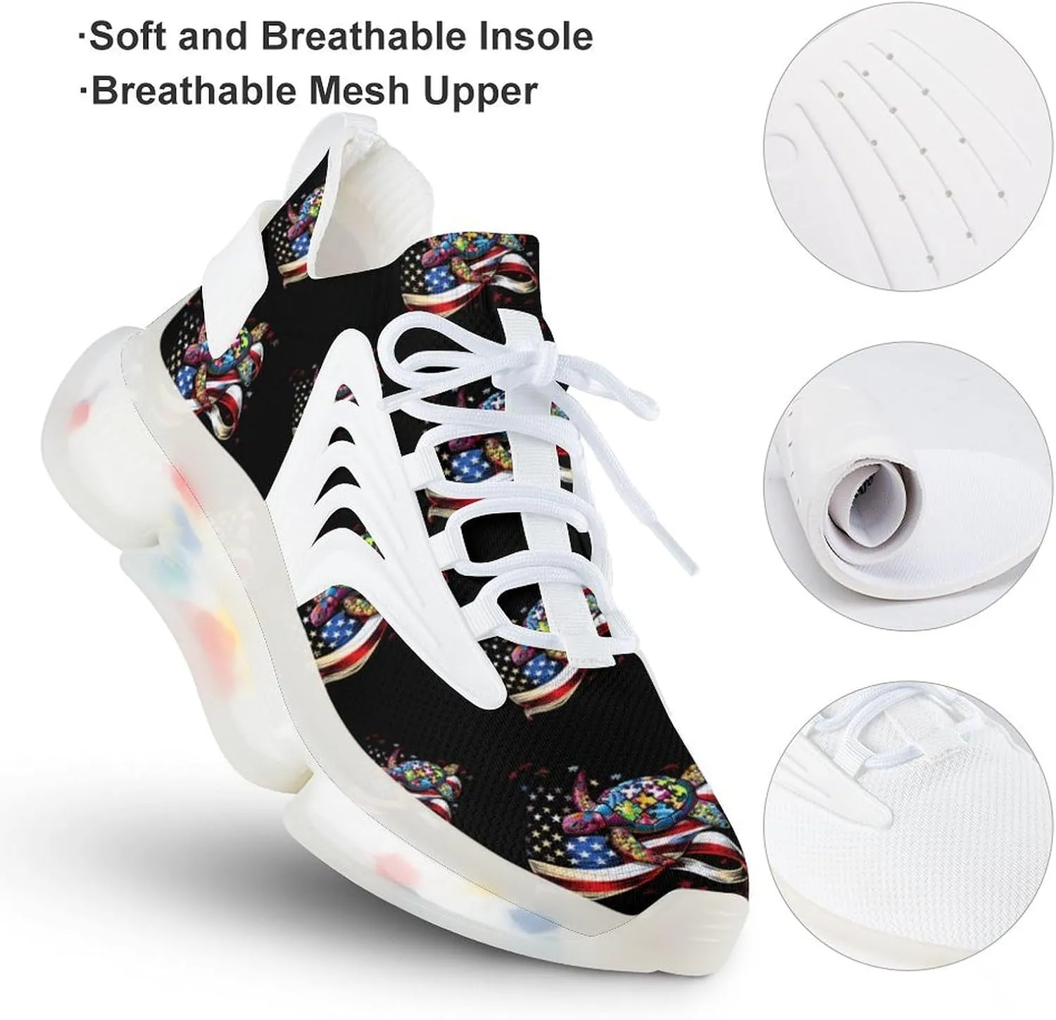 Autism Awareness American Turtles Men's Running Shoes Lightweight Walking Shoe Breathable Sneaker