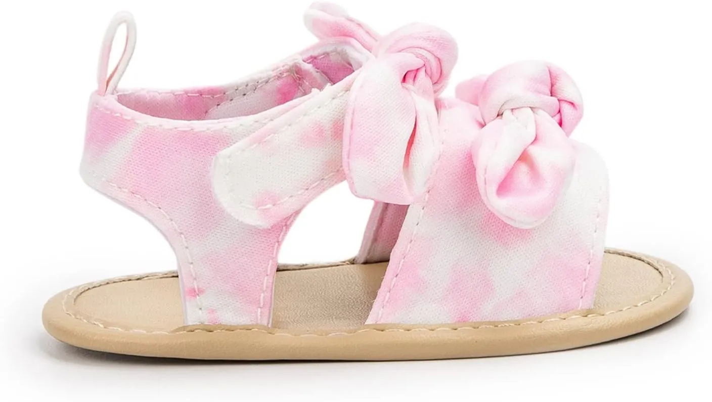 Baby Walking Shoes Boy 6-12 Months Infant Girls Open Toe Bowknot Tie Dye Shoes First Walkers Shoes Quilted Bodysuit