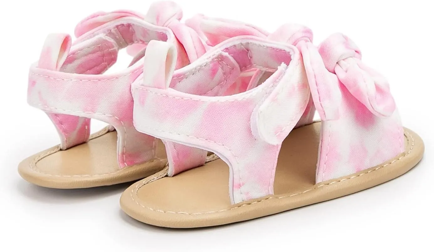 Baby Walking Shoes Boy 6-12 Months Infant Girls Open Toe Bowknot Tie Dye Shoes First Walkers Shoes Quilted Bodysuit