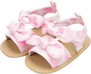 Baby Walking Shoes Boy 6-12 Months Infant Girls Open Toe Bowknot Tie Dye Shoes First Walkers Shoes Quilted Bodysuit