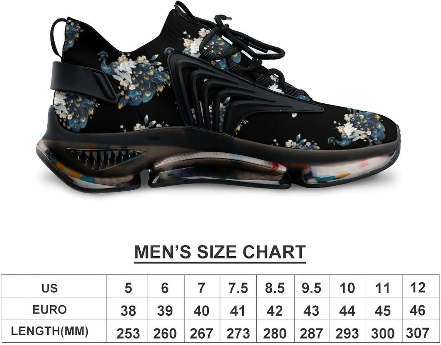 Beauty Peacock Men's Running Shoes Lightweight Walking Shoe Breathable Sneaker