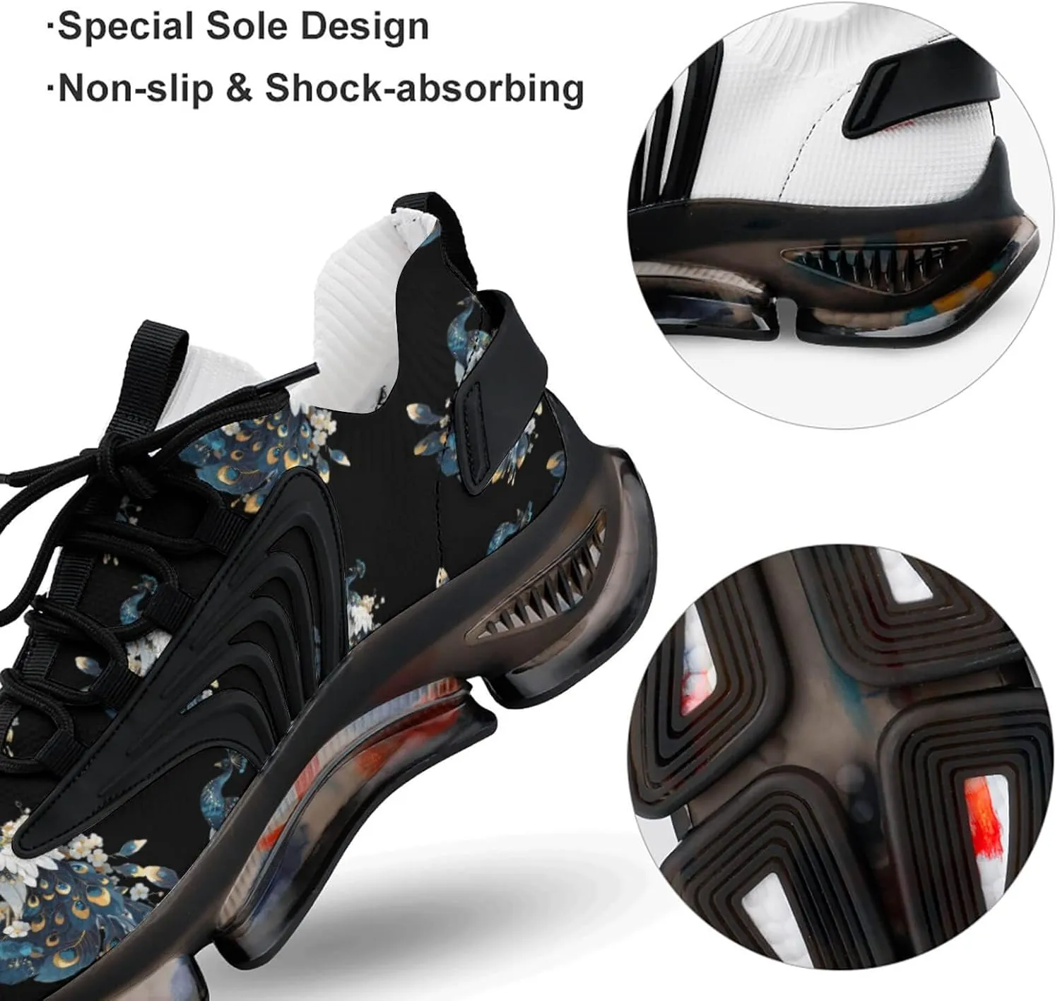 Beauty Peacock Men's Running Shoes Lightweight Walking Shoe Breathable Sneaker