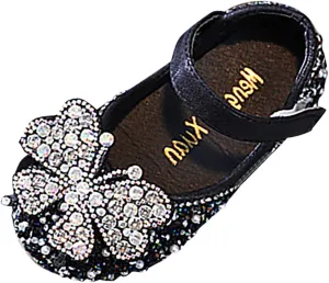 Black Shoes for Girls,Girls Baby Infant Crystal Princess Shoes Bling Pearl Sandals Shoes Kids Dancing Shoes