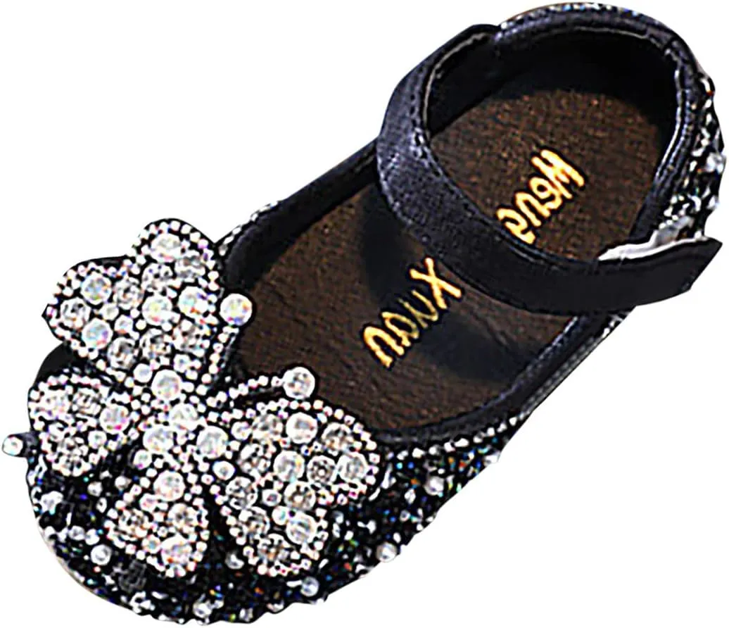 Black Shoes for Girls,Girls Baby Infant Crystal Princess Shoes Bling Pearl Sandals Shoes Kids Dancing Shoes