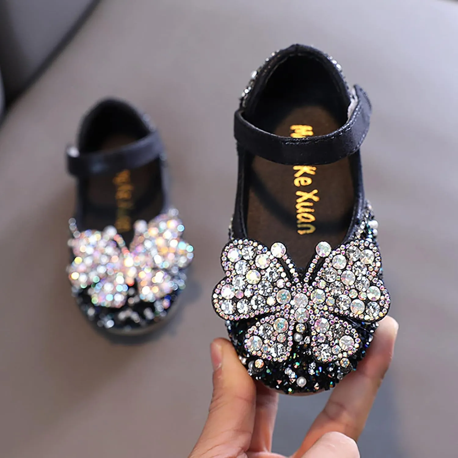 Black Shoes for Girls,Girls Baby Infant Crystal Princess Shoes Bling Pearl Sandals Shoes Kids Dancing Shoes