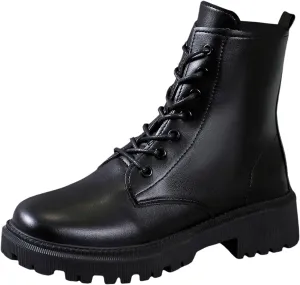 Boots for Women Chunky Heel Round Toe Platform Dressy Ankle Boots Solid Lace up Zipper Fashion Womens Boots