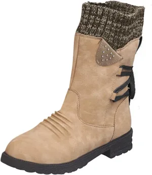 Boots for Women Side Zipper Chunky Heel Mid Calf Snow Boots Lug Sole Warm Insulated Comfortable Winter Women Boots