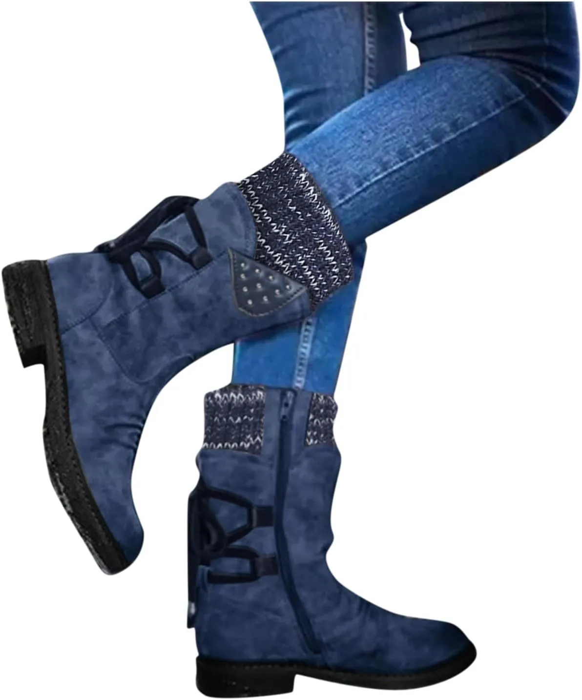 Boots for Women Side Zipper Chunky Heel Mid Calf Snow Boots Lug Sole Warm Insulated Comfortable Winter Women Boots
