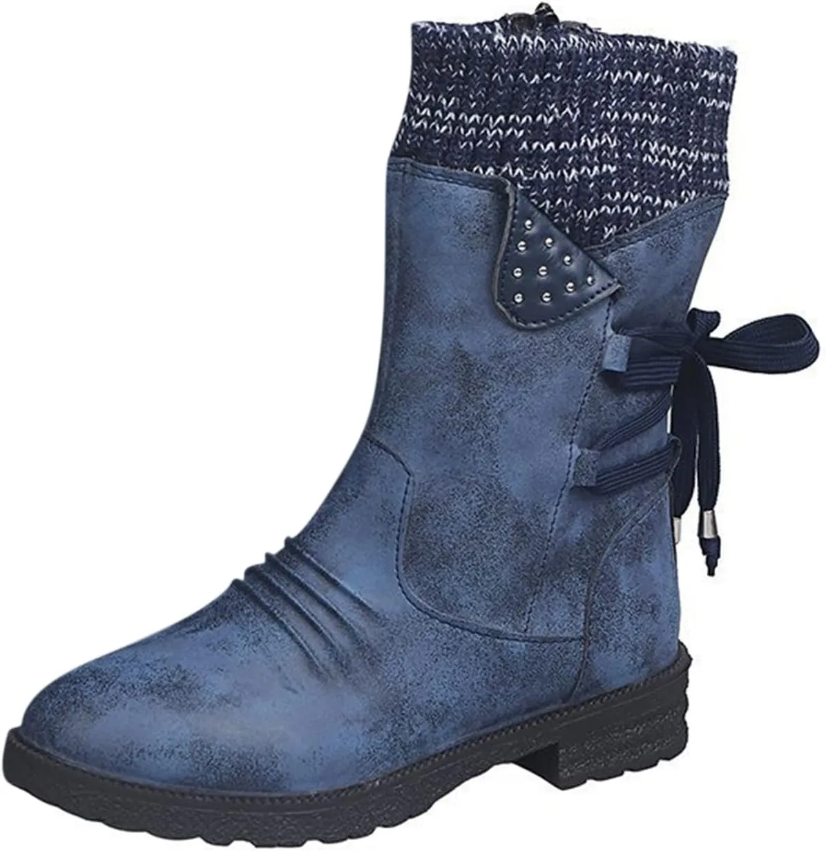 Boots for Women Side Zipper Chunky Heel Mid Calf Snow Boots Lug Sole Warm Insulated Comfortable Winter Women Boots