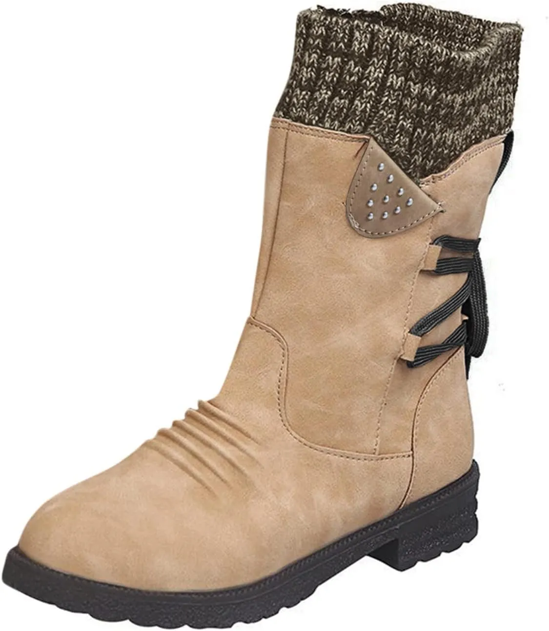 Boots for Women Side Zipper Chunky Heel Mid Calf Snow Boots Lug Sole Warm Insulated Comfortable Winter Women Boots