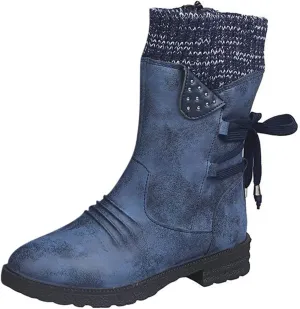 Boots for Women Side Zipper Chunky Heel Mid Calf Snow Boots Lug Sole Warm Insulated Comfortable Winter Women Boots