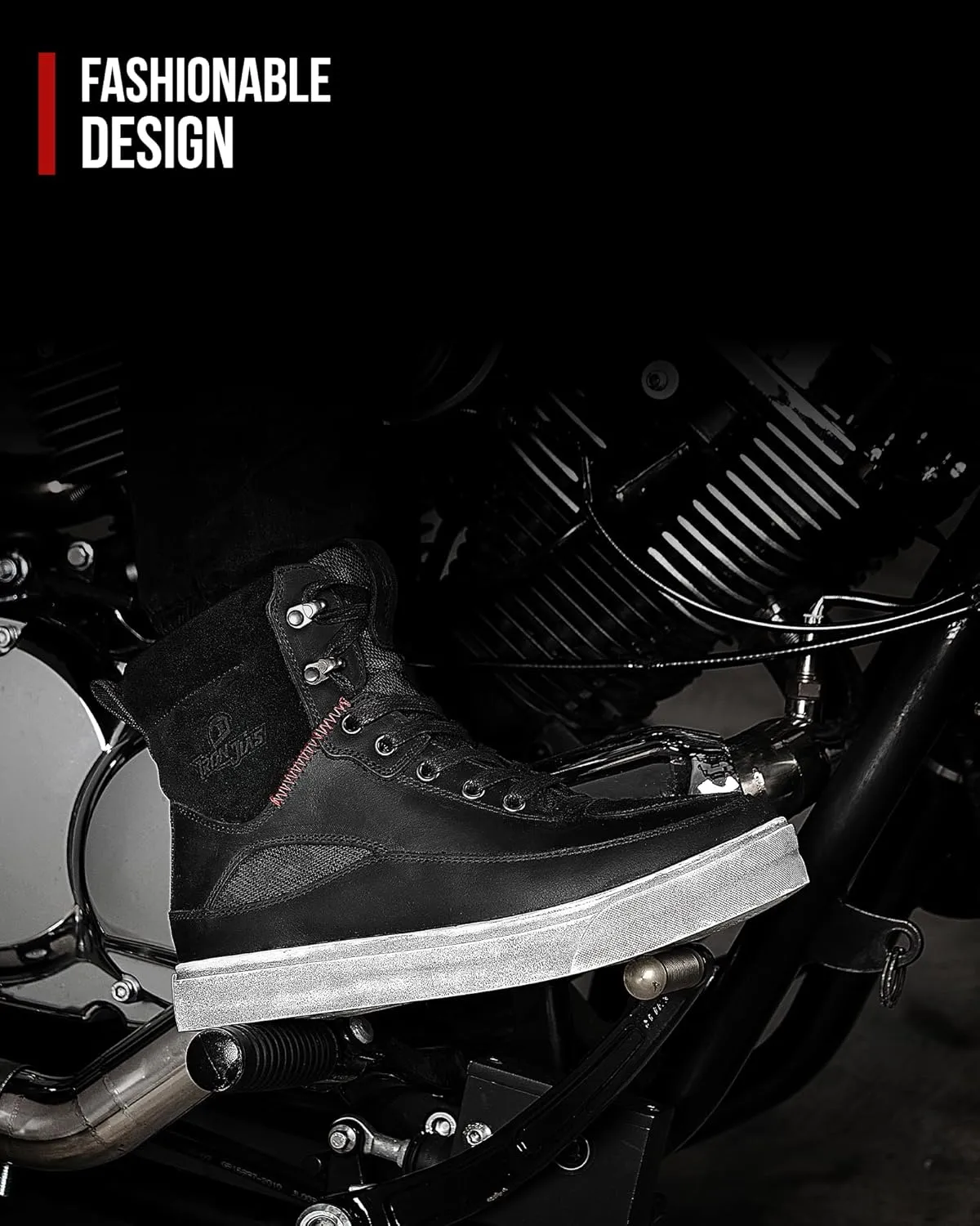 BORLENI Cowhide Leather Motorcycle Shoes for Men- Reinforced Street Waterproof Motorcycle Riding Boots with Side Zipper Ankle Support, Anti-Slip Sole Casual Breathable Powersports Shoes Black 10