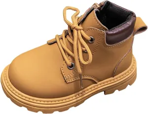 Boys Girls Hiking Boots Platform Lace Up Ankle Boots Soft Sole Combat Boots with Zip Anti-slip Riding Boots for Kids