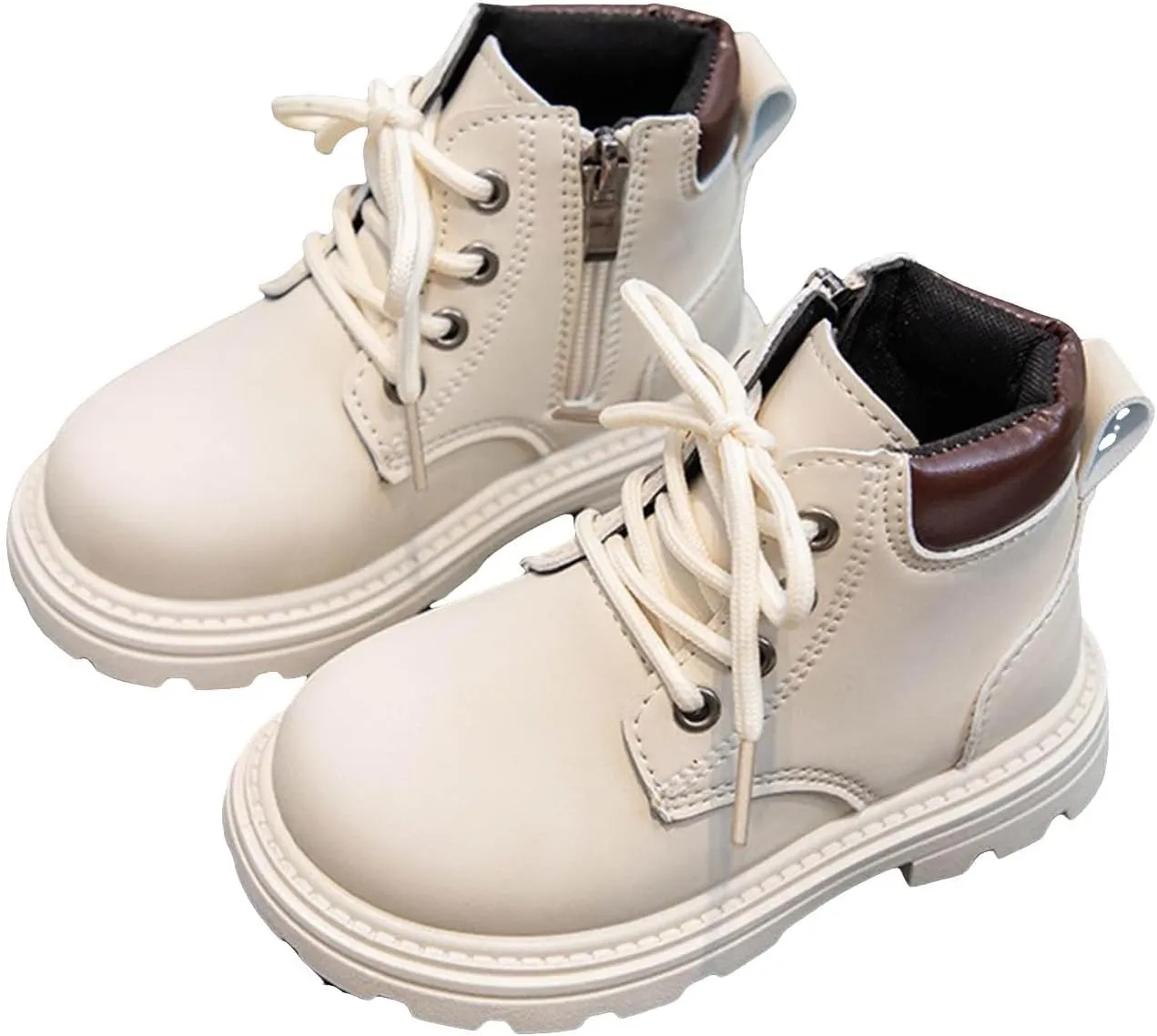 Boys Girls Hiking Boots Platform Lace Up Ankle Boots Soft Sole Combat Boots with Zip Anti-slip Riding Boots for Kids