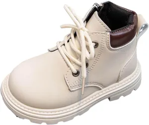 Boys Girls Hiking Boots Platform Lace Up Ankle Boots Soft Sole Combat Boots with Zip Anti-slip Riding Boots for Kids