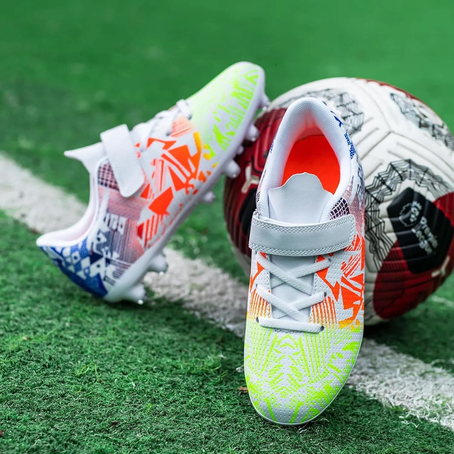 Boys Soccer Cleats for Kids Athletic Turf Shoes for Outdoor Training Easy to Wear Kids Soccer Shoes