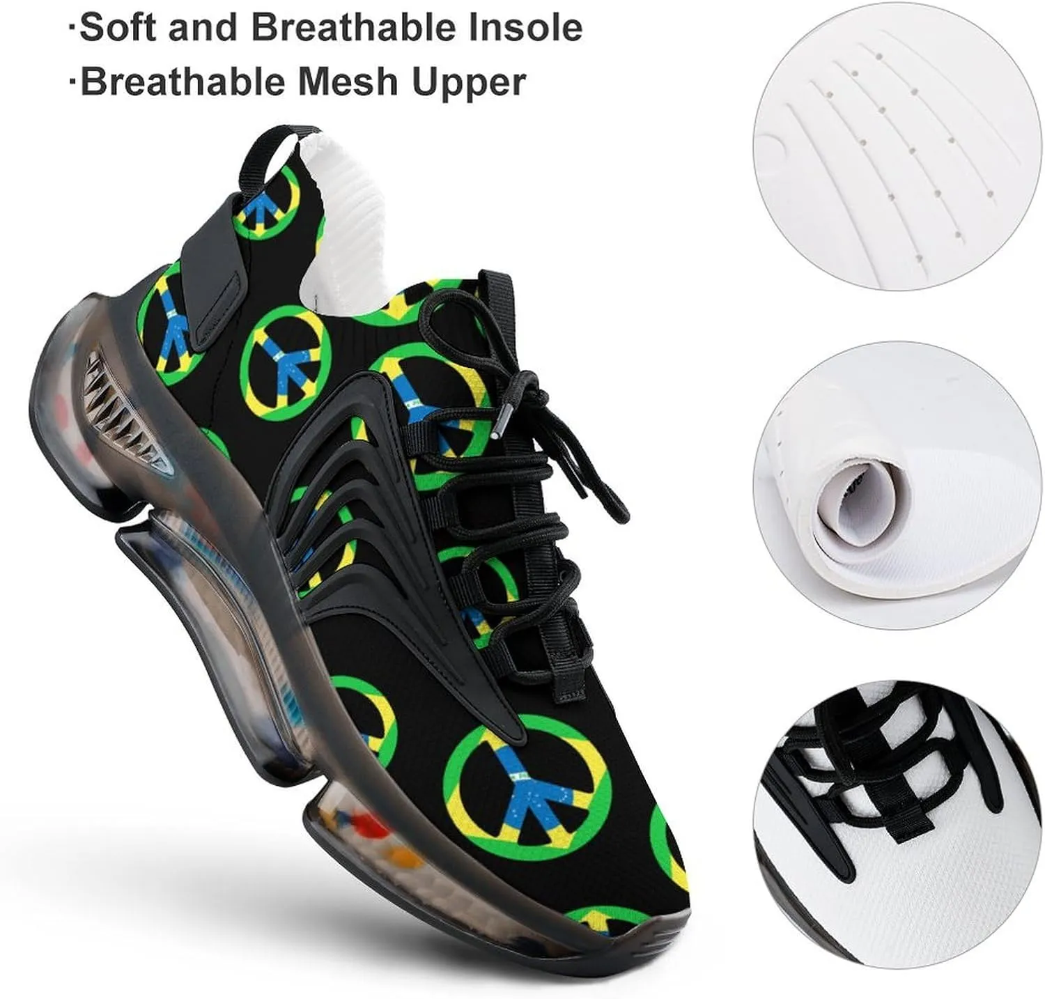 Brail Flag Peace Symbol Men's Running Shoes Lightweight Walking Shoe Breathable Sneaker