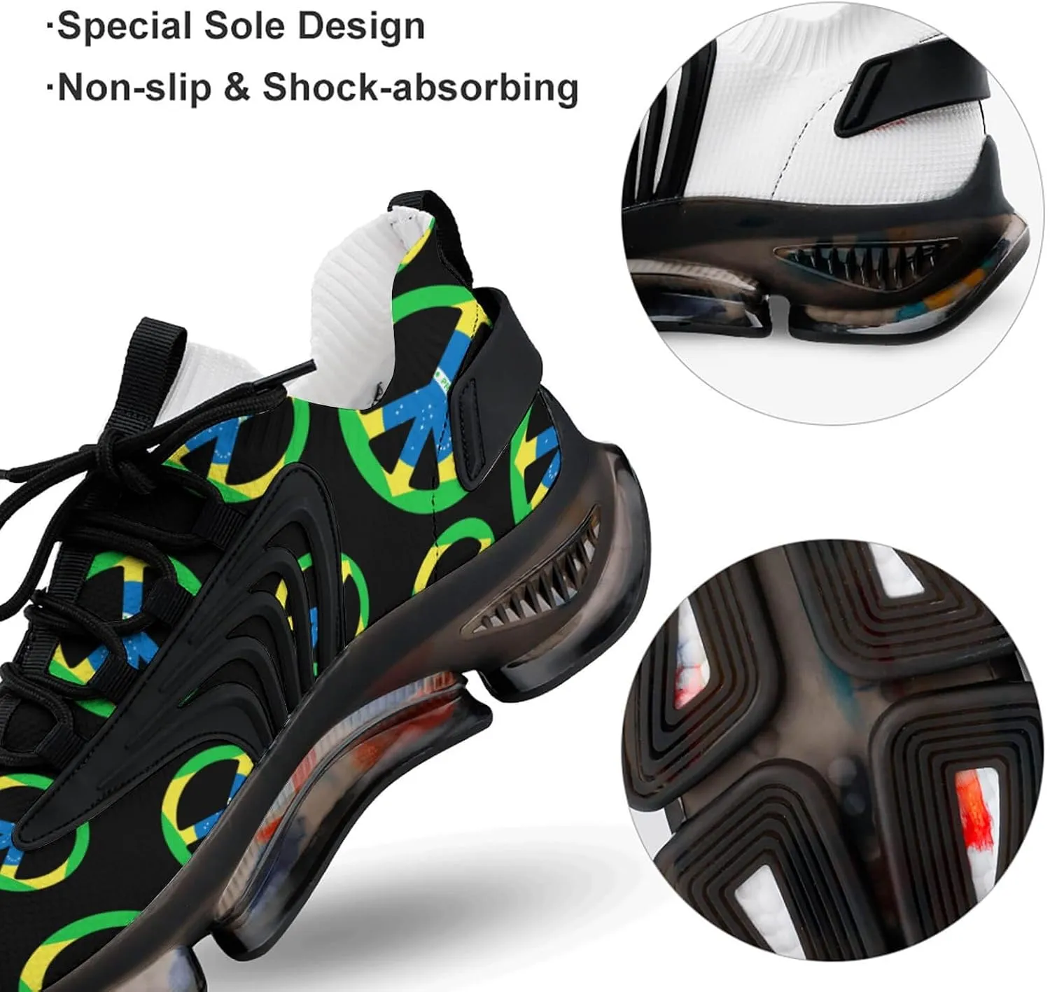 Brail Flag Peace Symbol Men's Running Shoes Lightweight Walking Shoe Breathable Sneaker