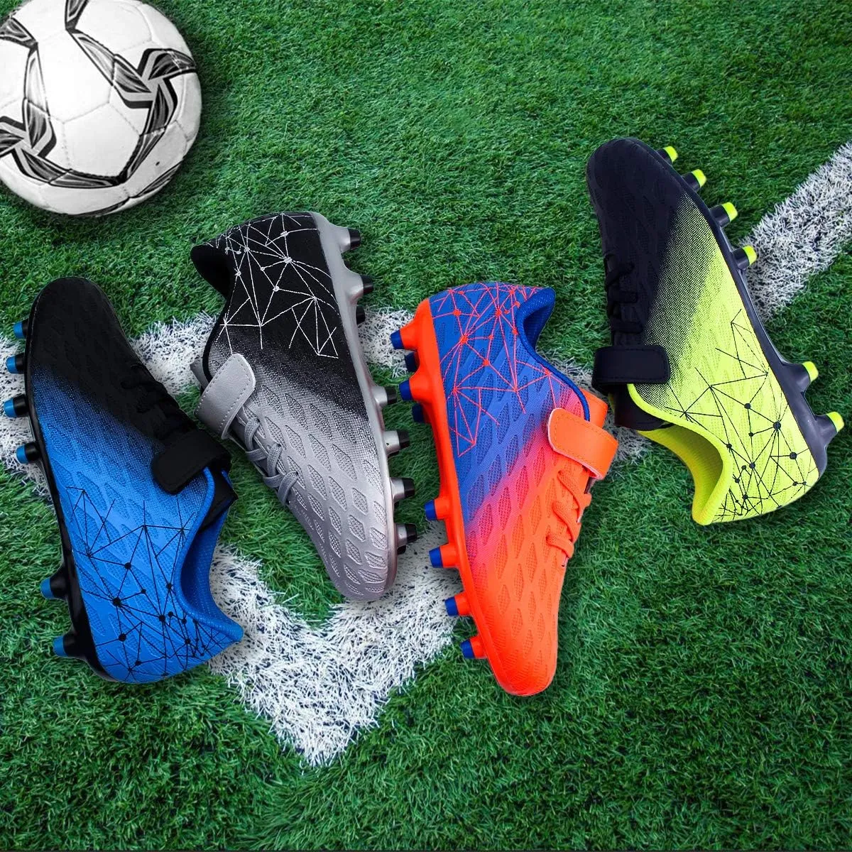 brooman Kids Firm Ground Soccer Cleats Boys Girls Athletic Outdoor Football Shoes
