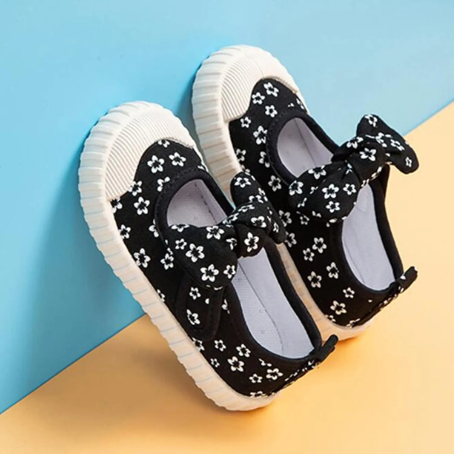Canvas Shoes Kids Baby Floral Print Bowknot Outdoor Sport Sneakers Slip-On Comfortable Light Weight Skin-Friendly Causal Running Tennis Shoes