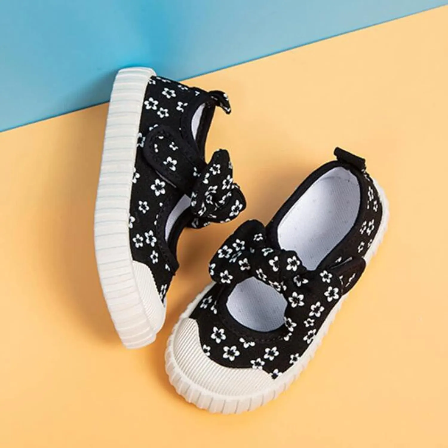 Canvas Shoes Kids Baby Floral Print Bowknot Outdoor Sport Sneakers Slip-On Comfortable Light Weight Skin-Friendly Causal Running Tennis Shoes