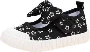 Canvas Shoes Kids Baby Floral Print Bowknot Outdoor Sport Sneakers Slip-On Comfortable Light Weight Skin-Friendly Causal Running Tennis Shoes