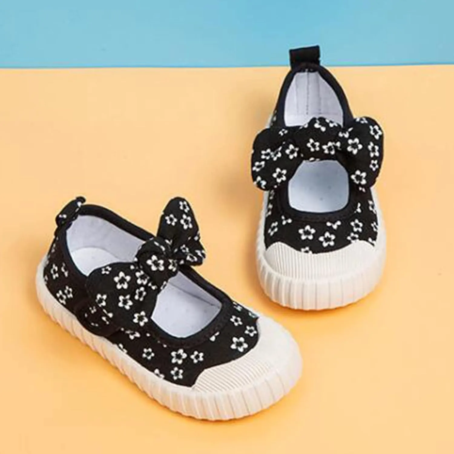 Canvas Shoes Kids Baby Floral Print Bowknot Outdoor Sport Sneakers Slip-On Comfortable Light Weight Skin-Friendly Causal Running Tennis Shoes