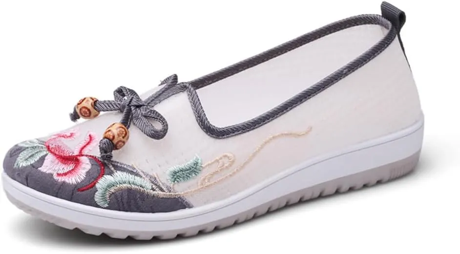 Chinese Slippers for Women Embroidered Loafers Mesh Slip on - Retro Trendy Cute Casual Comfortable Walking Beach Travel Lightweight Running Standing All Day Business Office Driving Birthday Gifts