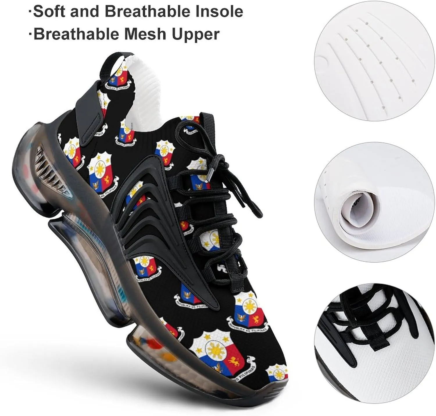 Coat of Arms of Philippines Men's Running Shoes Lightweight Walking Shoe Breathable Sneaker