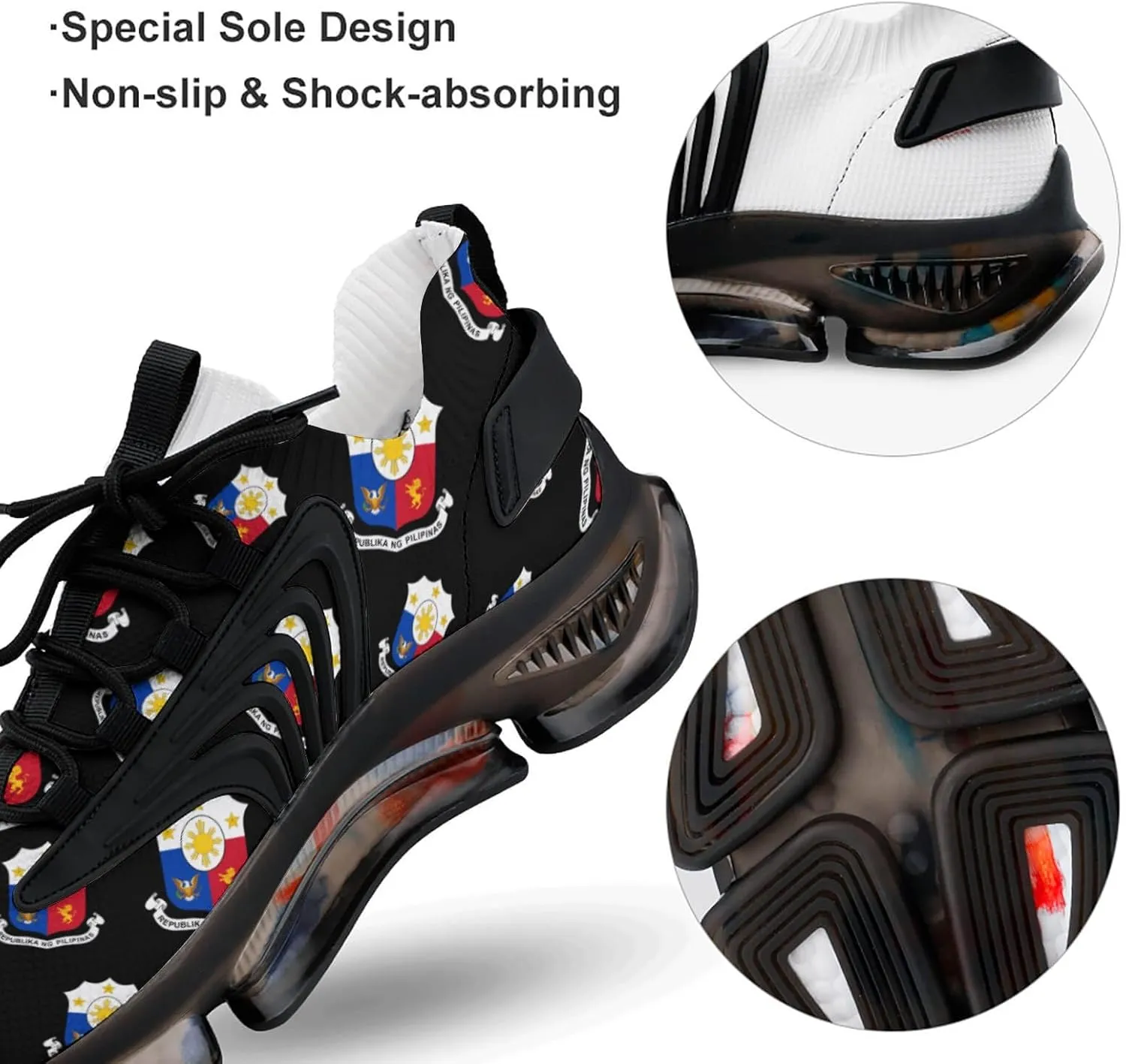 Coat of Arms of Philippines Men's Running Shoes Lightweight Walking Shoe Breathable Sneaker