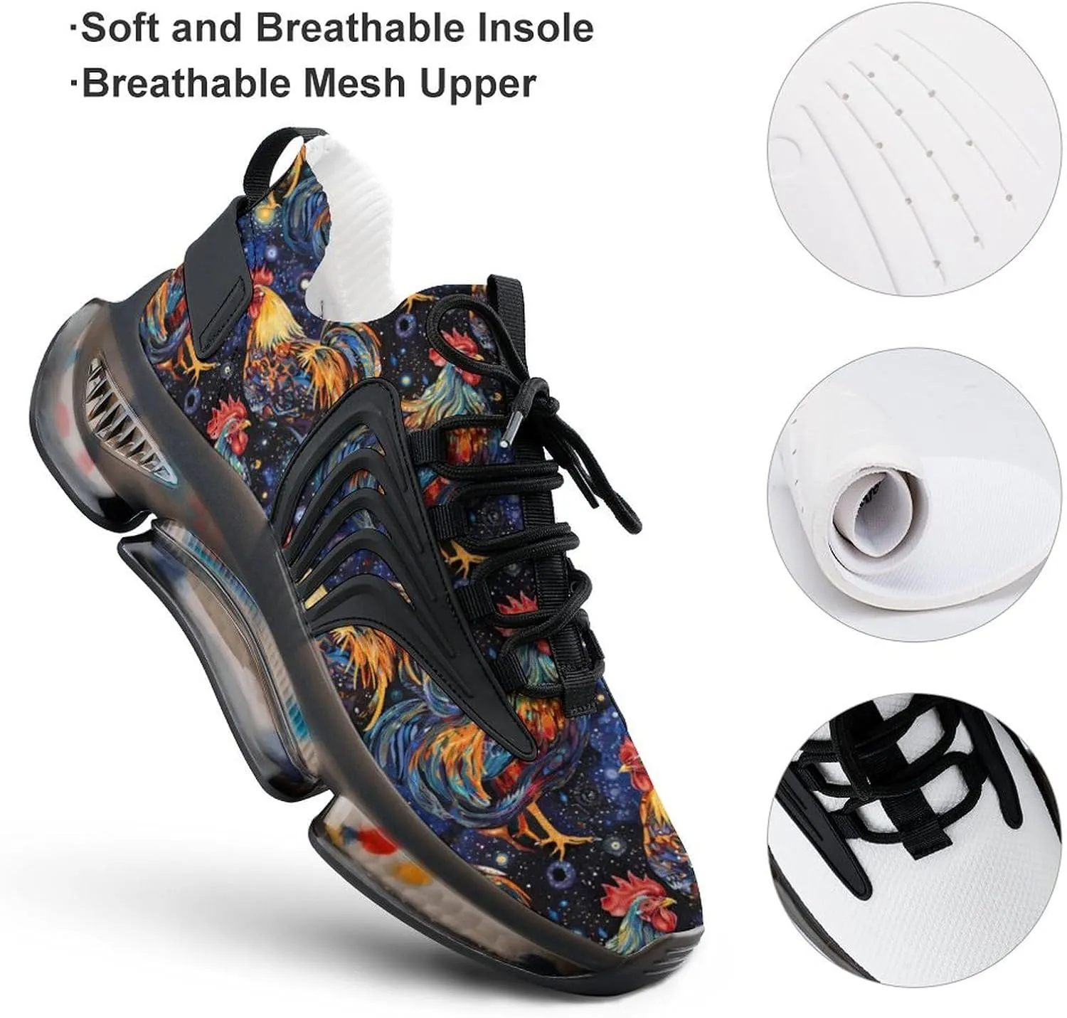 Colorful Rooster in Galaxy Men's Running Shoes Lightweight Walking Shoe Breathable Sneaker
