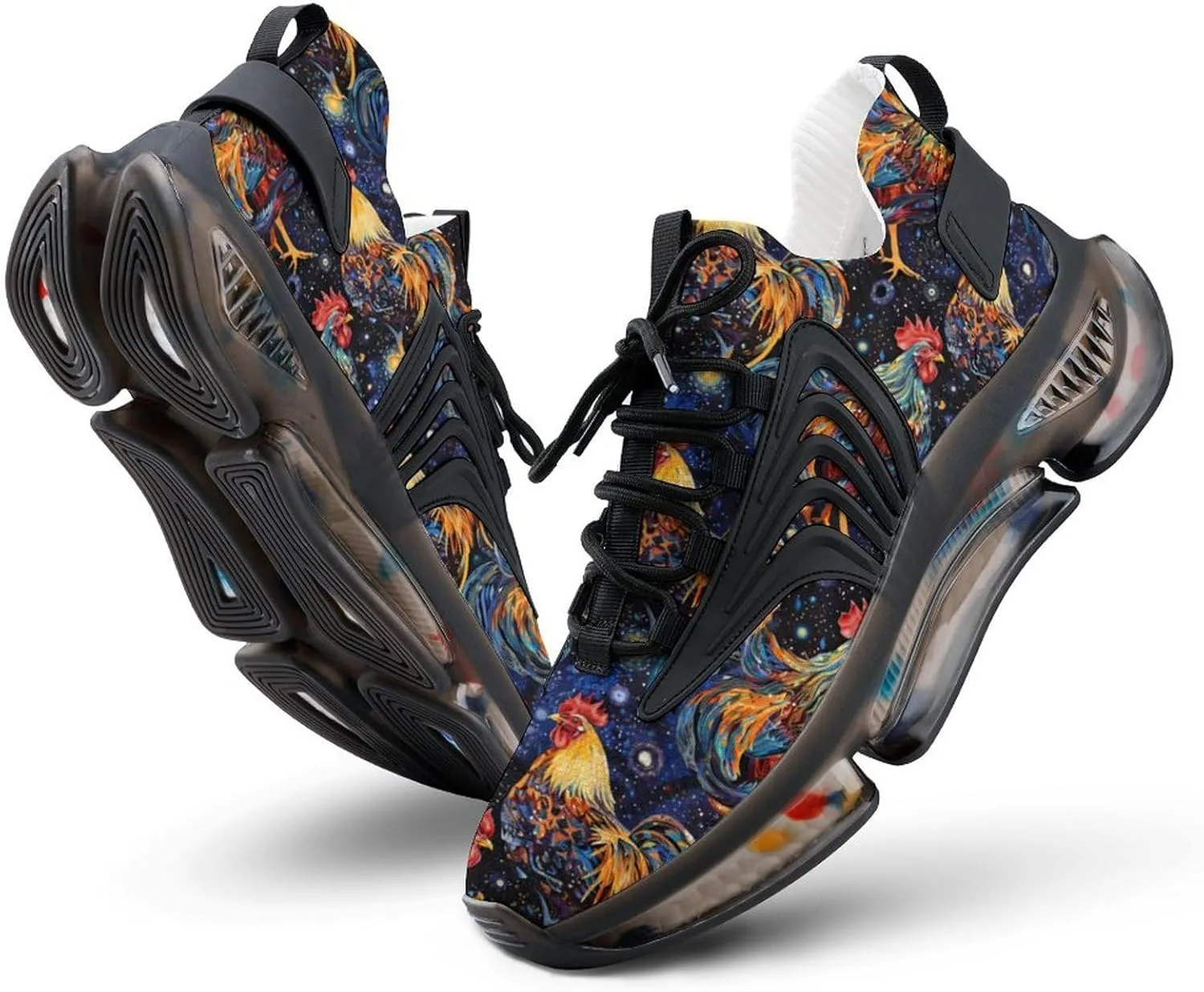 Colorful Rooster in Galaxy Men's Running Shoes Lightweight Walking Shoe Breathable Sneaker