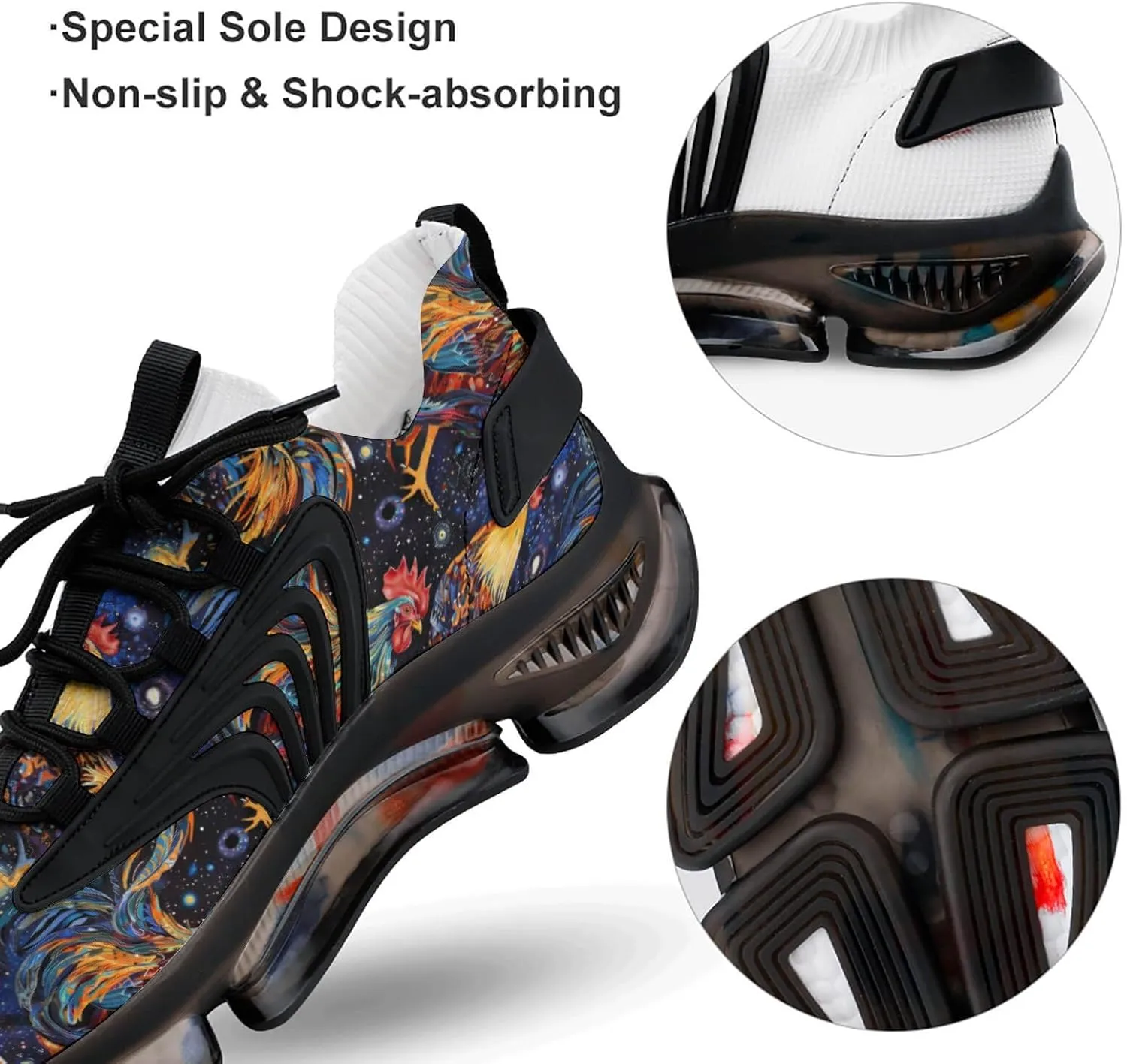 Colorful Rooster in Galaxy Men's Running Shoes Lightweight Walking Shoe Breathable Sneaker