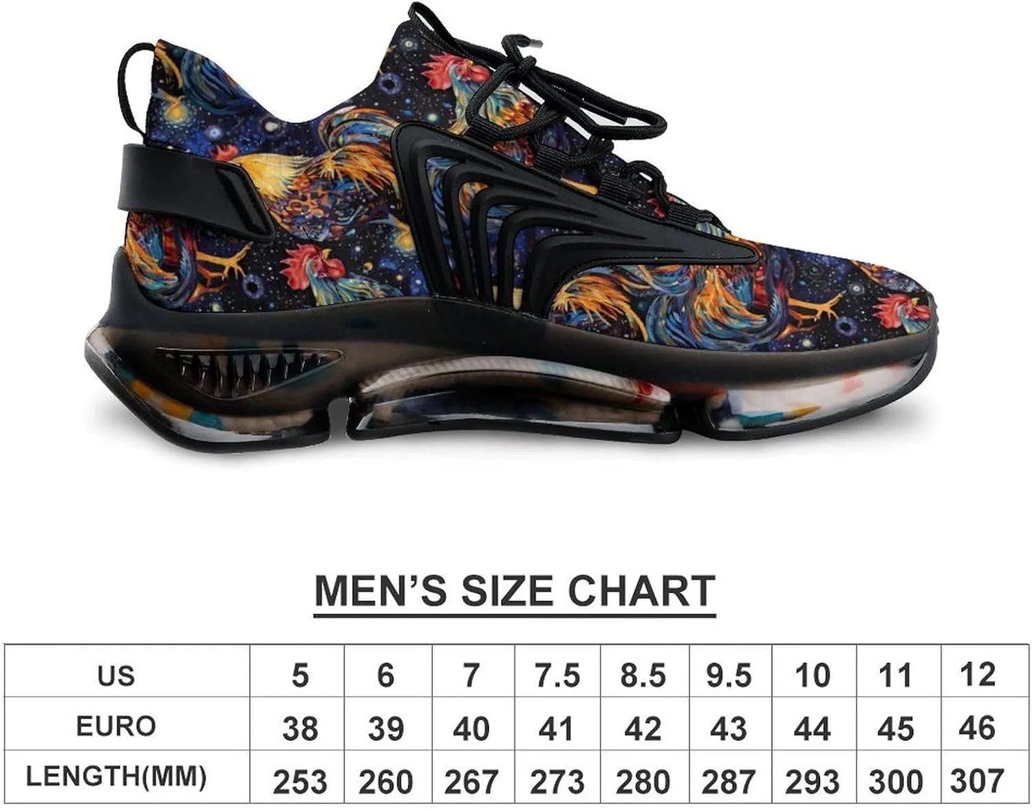 Colorful Rooster in Galaxy Men's Running Shoes Lightweight Walking Shoe Breathable Sneaker