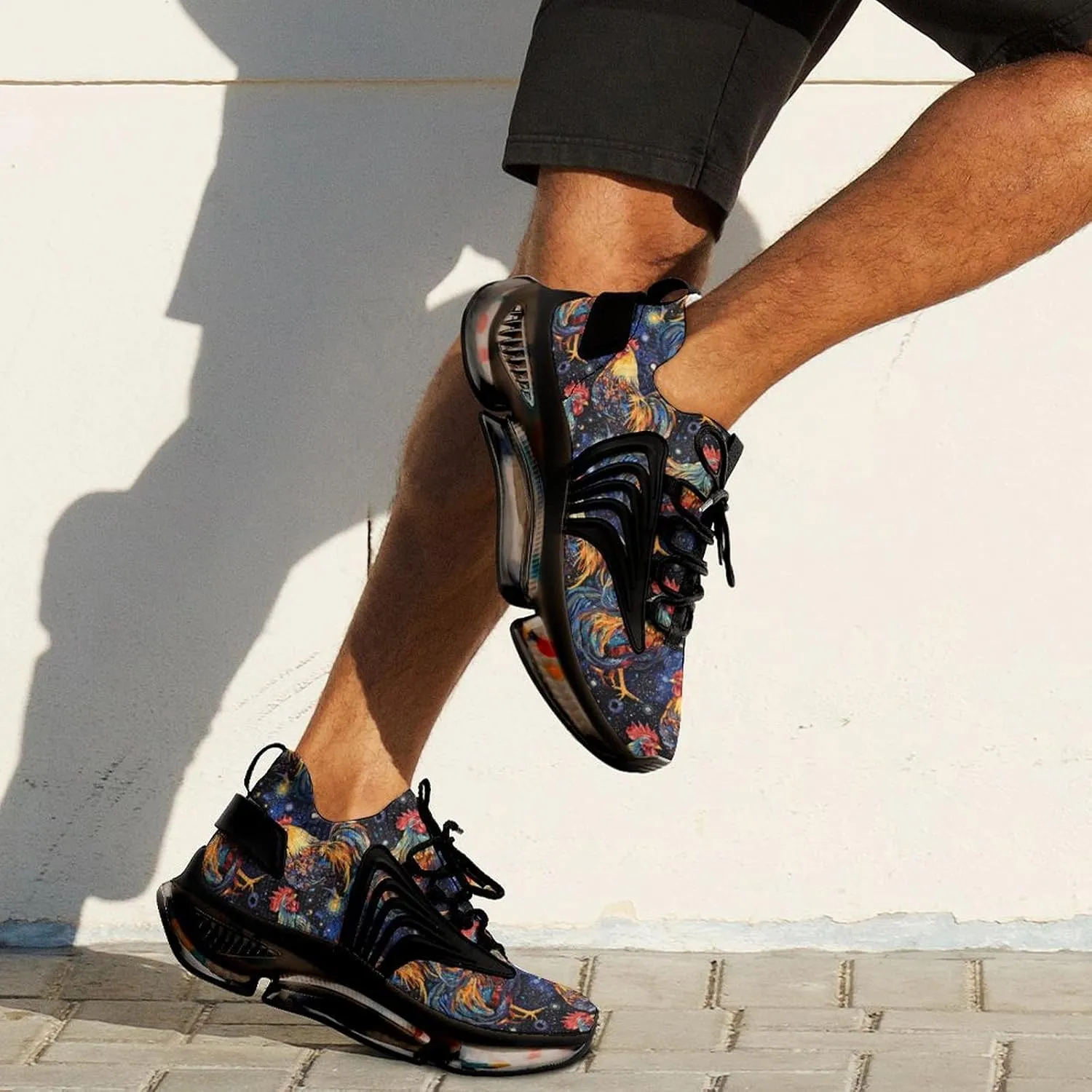 Colorful Rooster in Galaxy Men's Running Shoes Lightweight Walking Shoe Breathable Sneaker