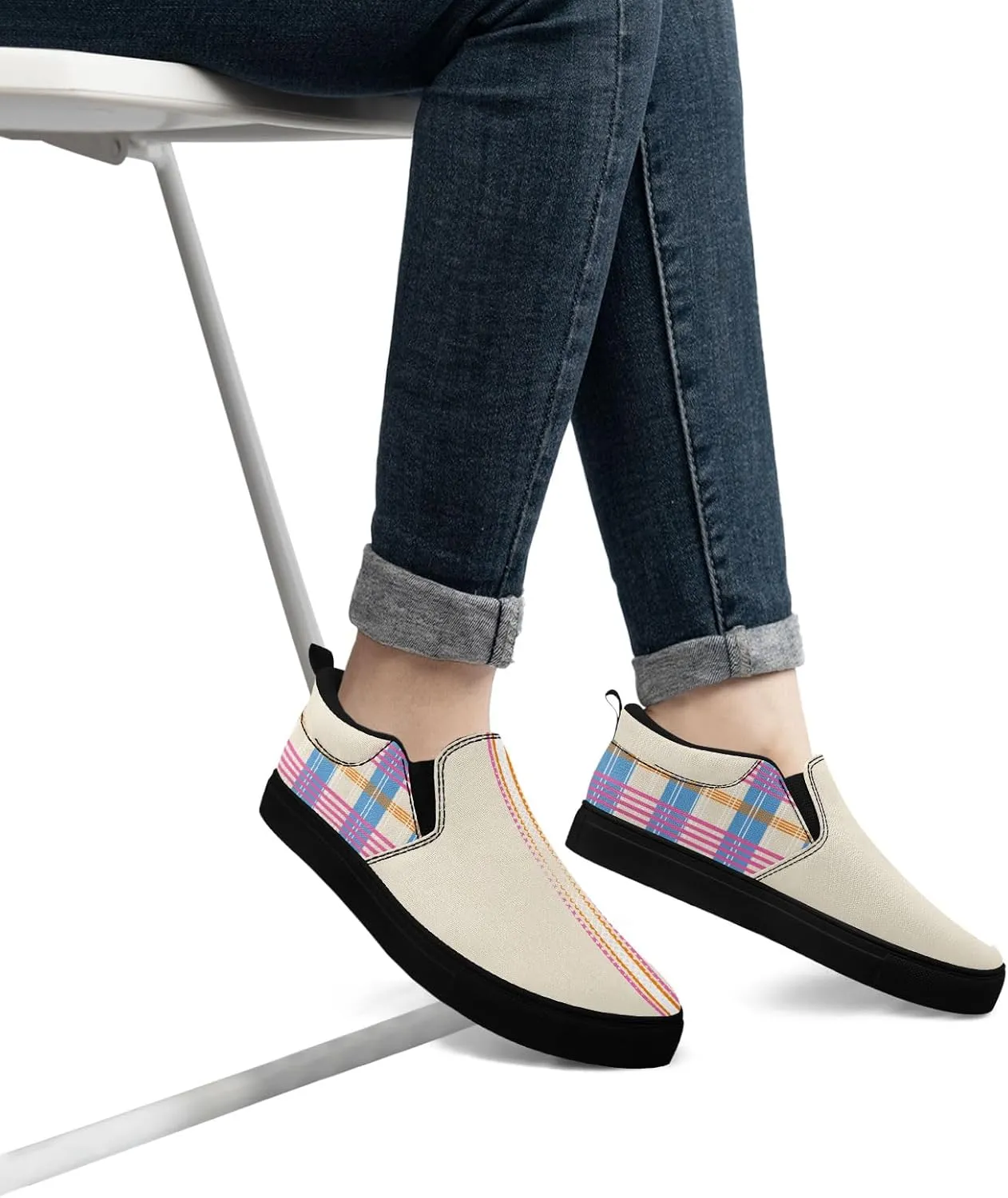 Custom Plaid Slip-On Canvas Shoes Personalized Logo Name Classic Design Comfortable Breathable Casual Summer Sneaker