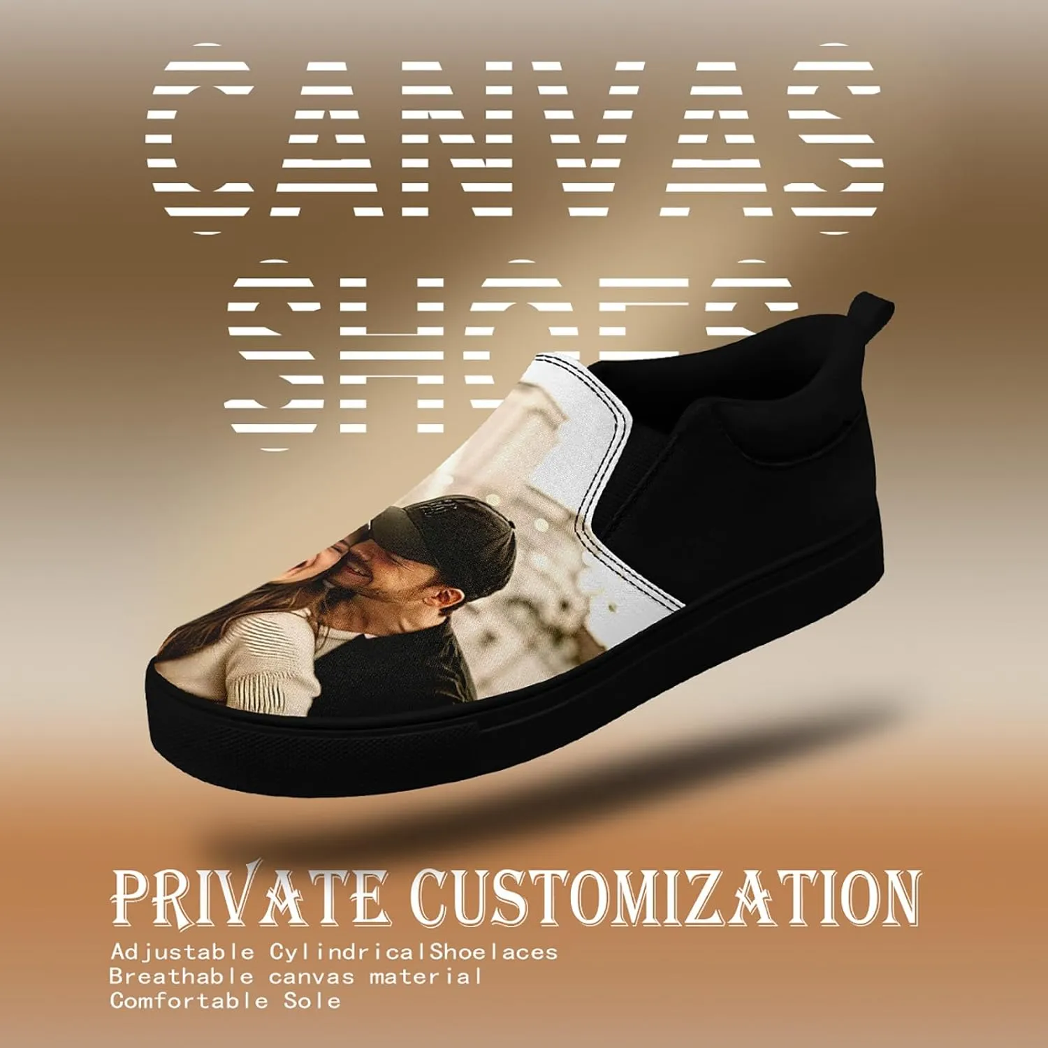 Customizable Slip-on Canvas Shoes Personalized Couple Photo Name Logo Canvas Slip-On Breathable Comfort Flat Sneaker