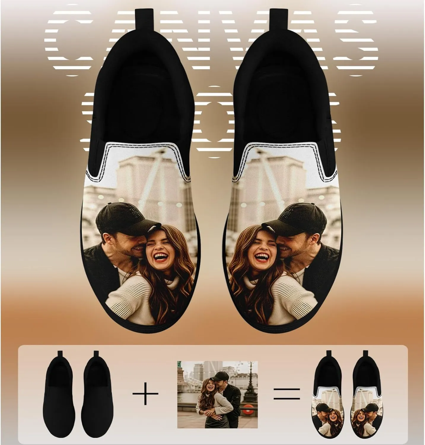 Customizable Slip-on Canvas Shoes Personalized Couple Photo Name Logo Canvas Slip-On Breathable Comfort Flat Sneaker