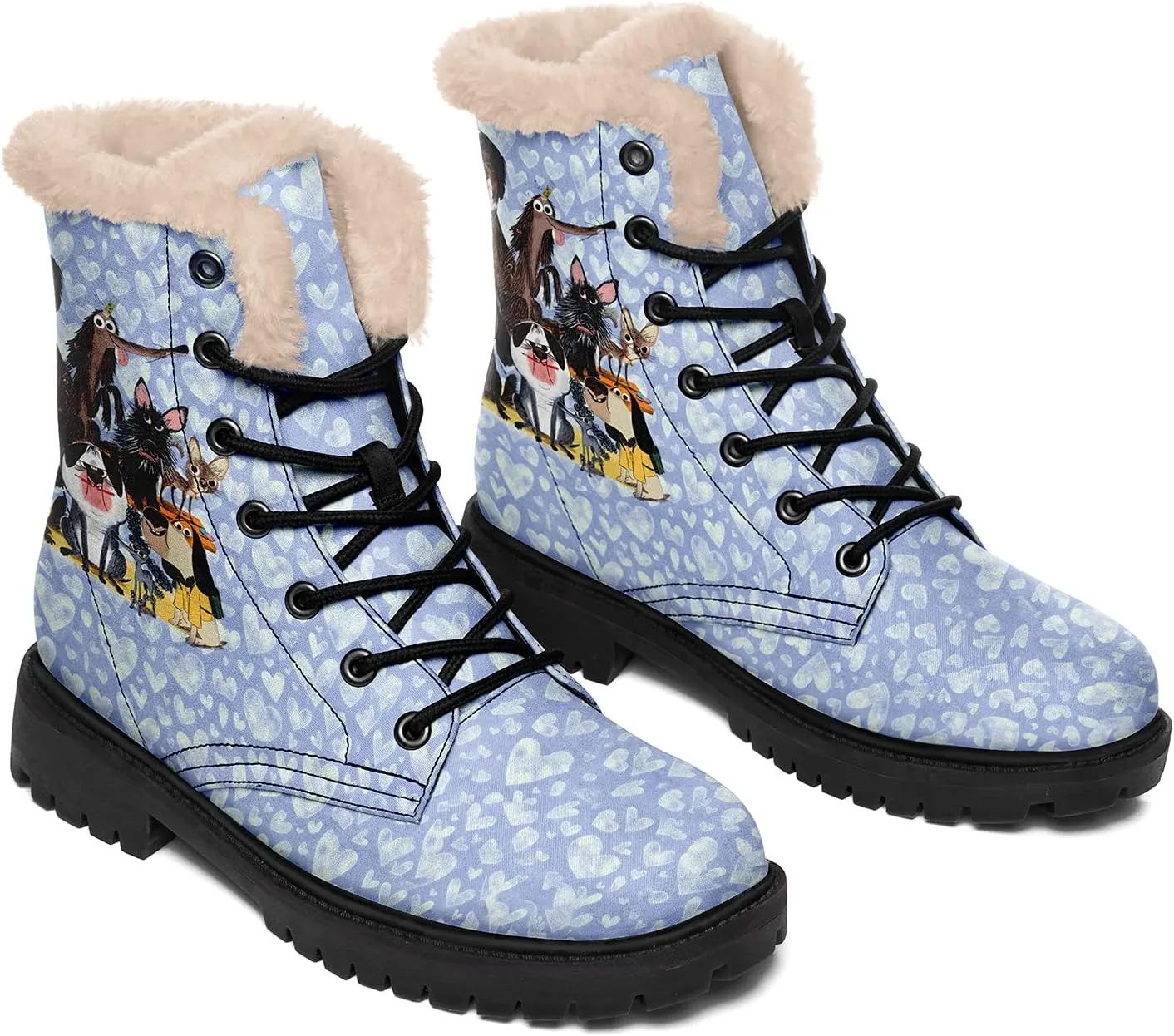 Dog Print Winter Boots for Women, Fashion Anti-slip Fur Lined Warm Snow Boots Waterproof Outdoor Hiking Boots
