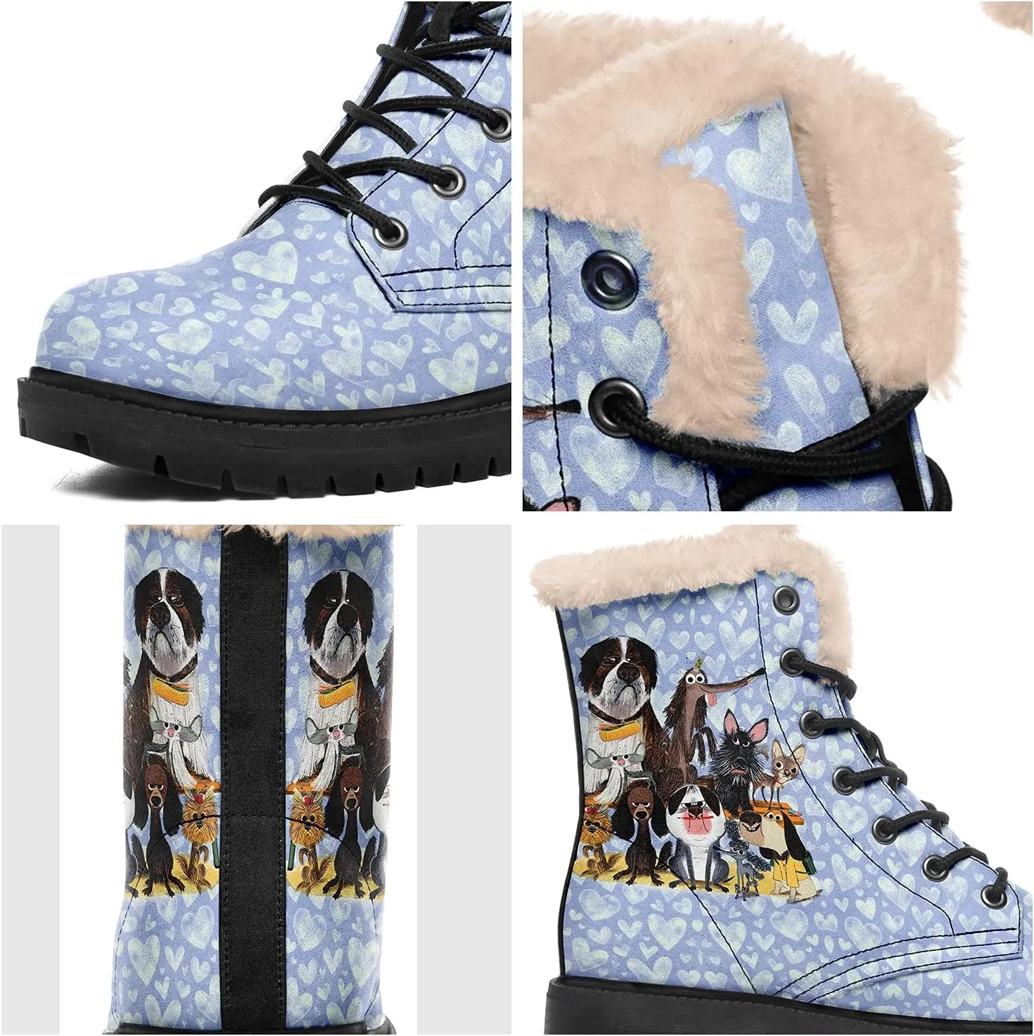 Dog Print Winter Boots for Women, Fashion Anti-slip Fur Lined Warm Snow Boots Waterproof Outdoor Hiking Boots